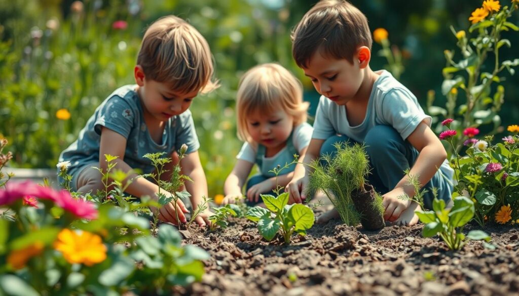 Kinder bei der Gartenarbeit Kinder bei der Gartenarbeit