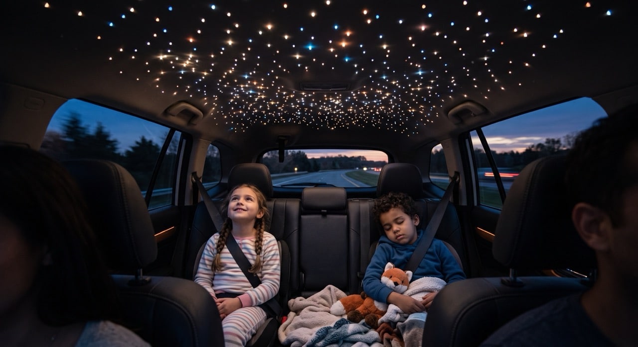 Sternenhimmel im Familienauto: Warum Kinder auf langen Fahrten ruhiger werden